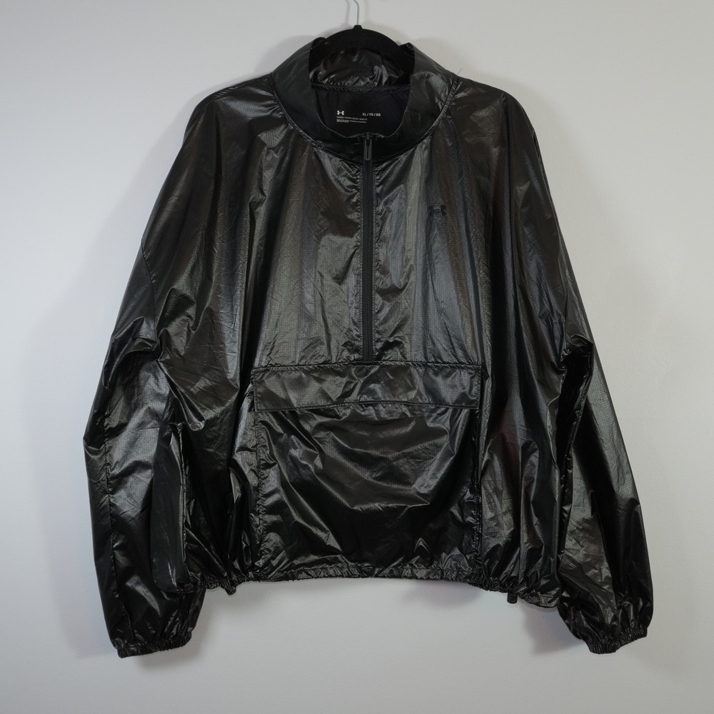 Under Armour UA Anorak Windbreaker Shell Shiny Black Lightweight 1/2 Zip XL